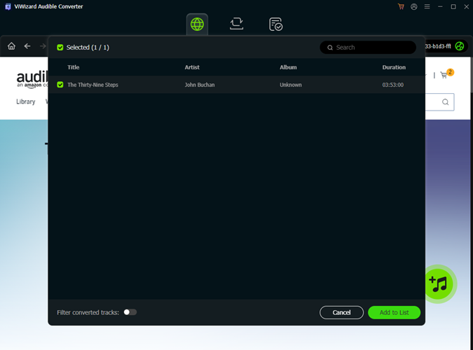 select add audible titles to conversion list