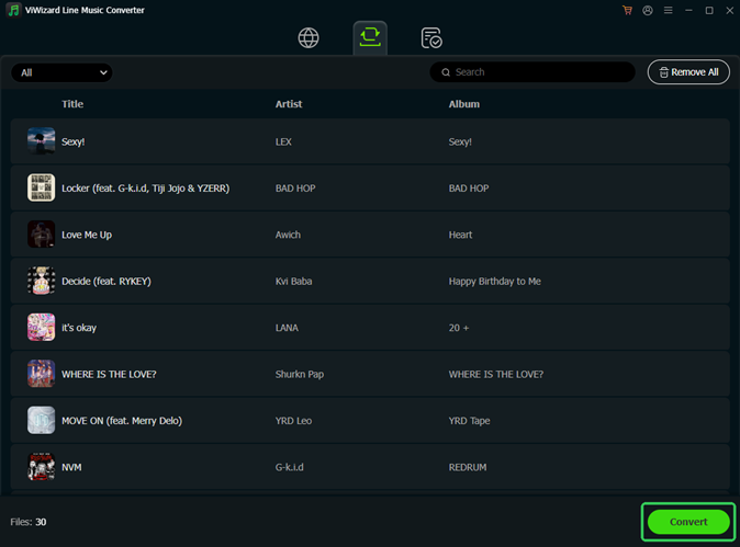 click convert to convert line music songs