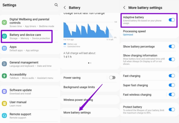 adaptive battery on android settings