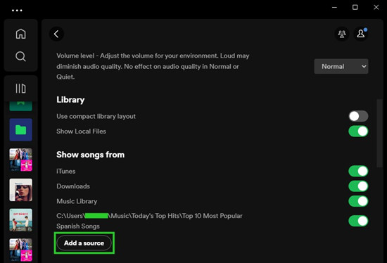 add a source button in Spotify