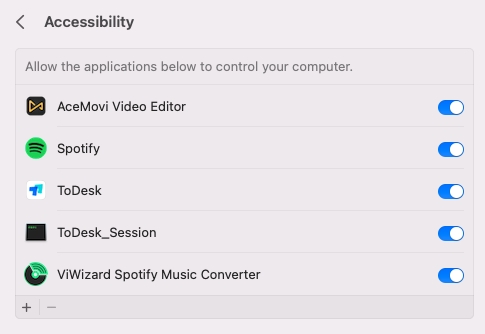 add app in accessibility on mac