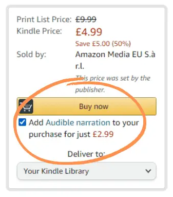 audible narration button on kindle store