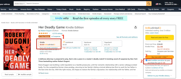 audible narration button on kindle