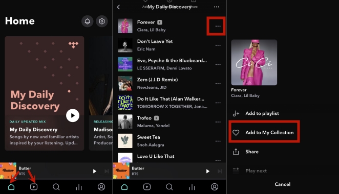 add liked songs on mobile