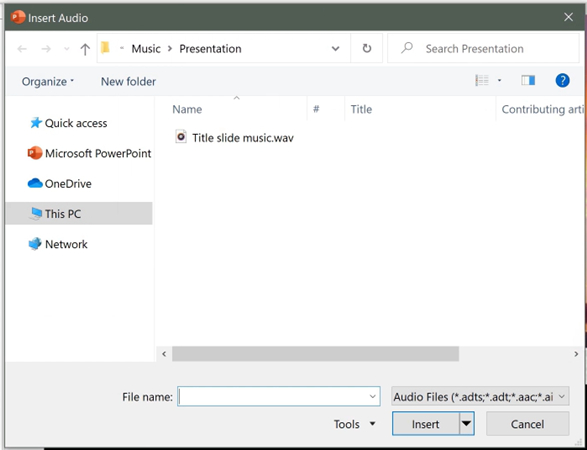 add local audio to powerpoint for pc