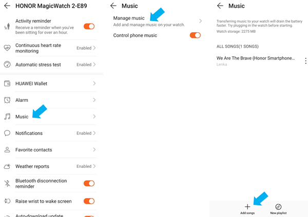 add songs to honor magicwatch 2