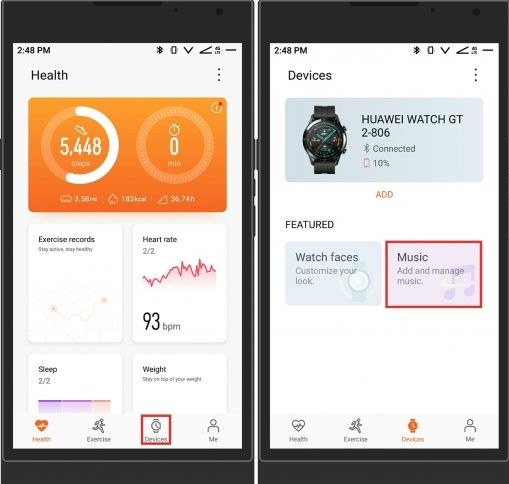add music to huawei watch 1