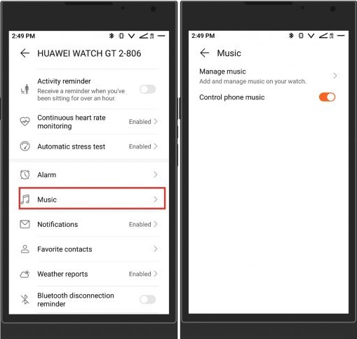 add music to huawei watch 2