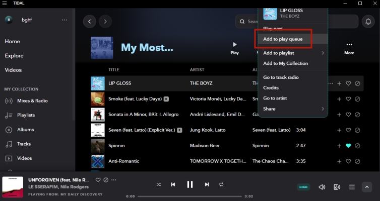 add song to play queue on desktop app