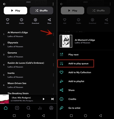 add songs to play queue on android