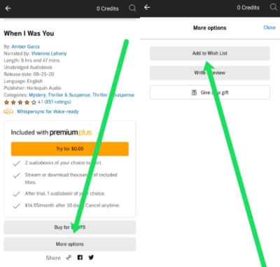 add to audible wishlist on android
