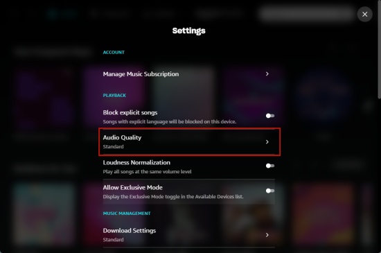 adjust amazon music sound quality on pc