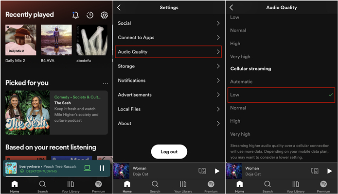 adjust audio quality on spotify