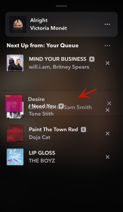 adjust song order from tidal play queue on ios