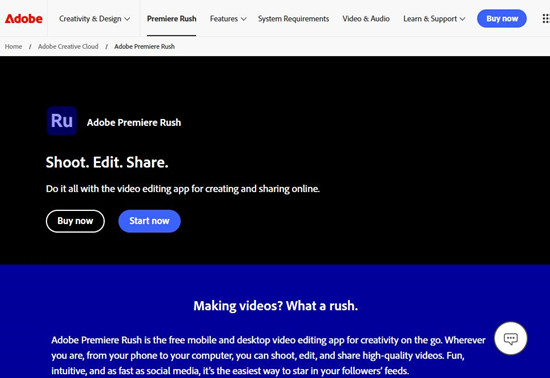 adobe premiere rush web