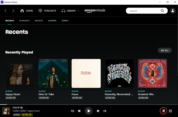 airplay button on amazon music for desktop