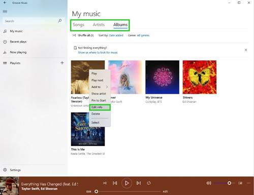 edit info in Groove