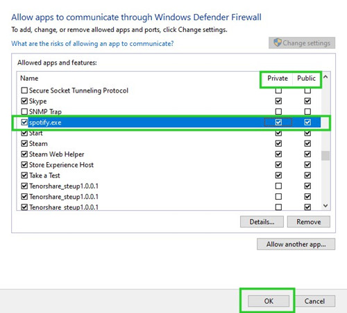 allow spotify.exe through Windows Firework