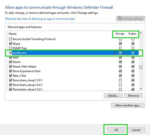 allow spotify exe through windows firework