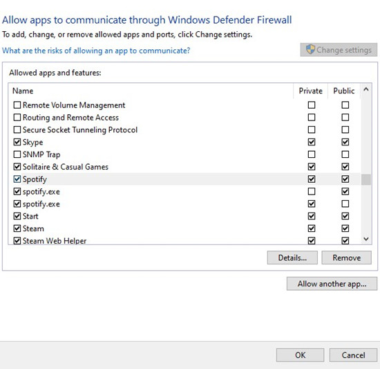allow spotify through windows defender firewall