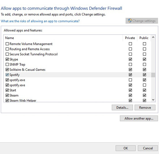 allow Spotify through Windows Defender Firewall