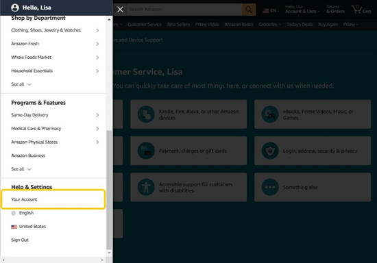 amazon all help settings your account