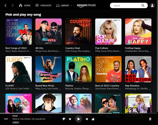 amazon music all access playlists selections windows