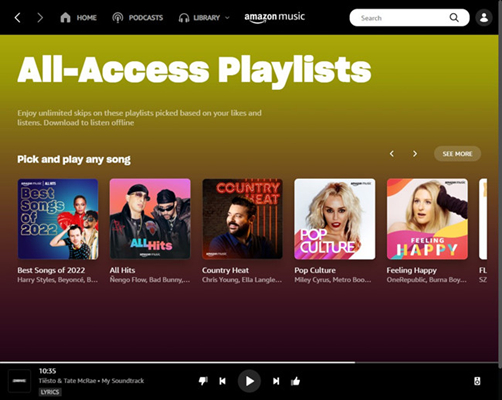 amazon music all access playlists windows