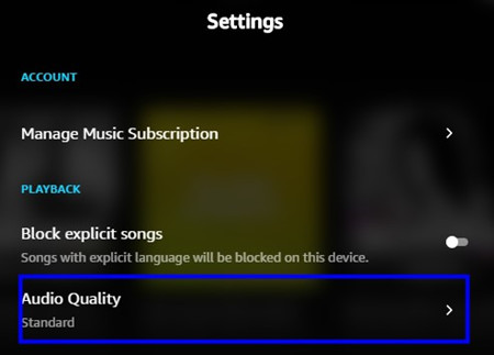 Amazon Music audio quality settings