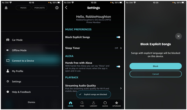 amazon music block explicit songs on ios