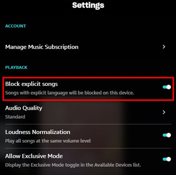 amazon music block explicit songs on windows