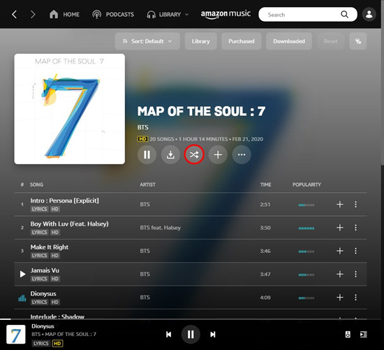 amazon music desktop album shuffle