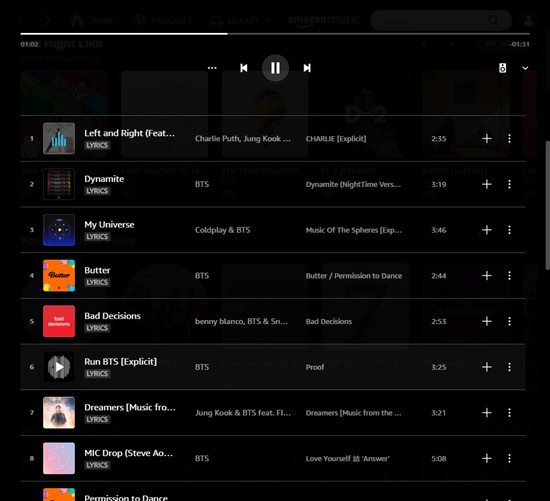 amazon music desktop queue view