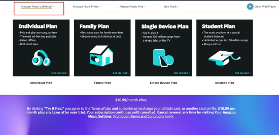 amazon music different free trial plans