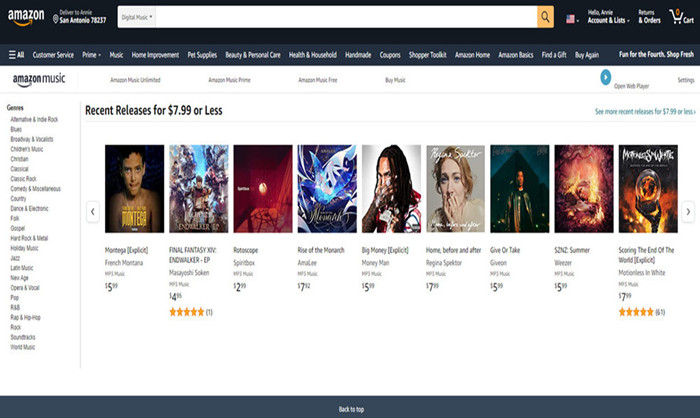 the cost per album in Amazon Music digital store