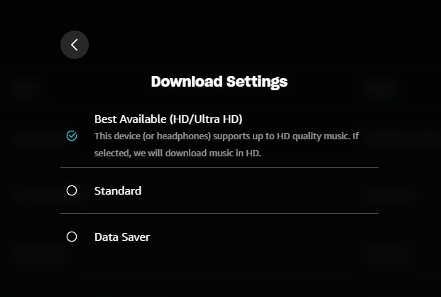 amazon music download setting of audio quality