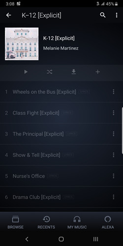 Amazon Music playlists greyed out