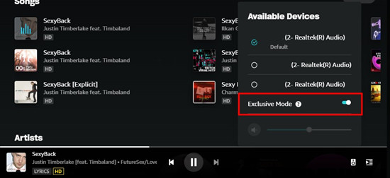 amazon music exclusive mode for song