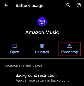 amazon music force stop android