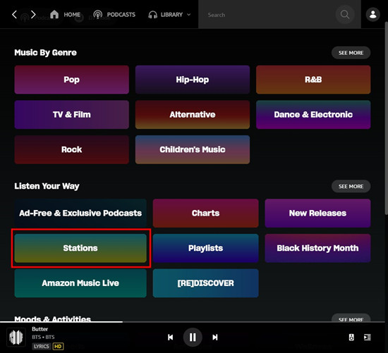 amazon music listen your way stations