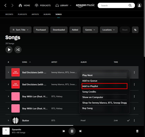 amazon music add to playlist