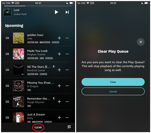amazon music mobile clear queue