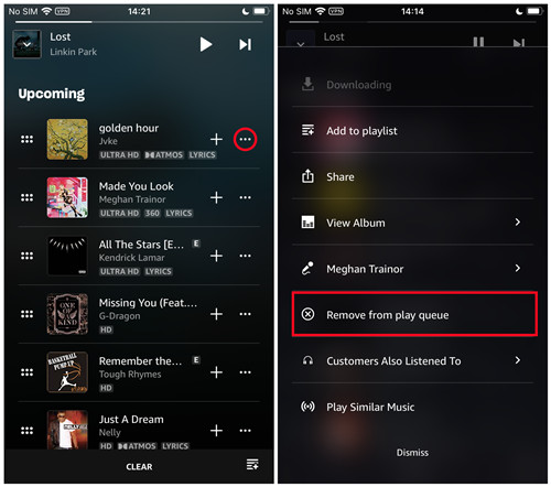 amazon music mobile remove from queue