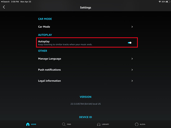 amazon music mobile settings autoplay on