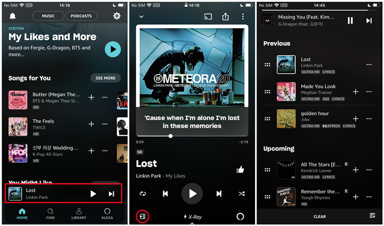 amazon music mobile view play queue