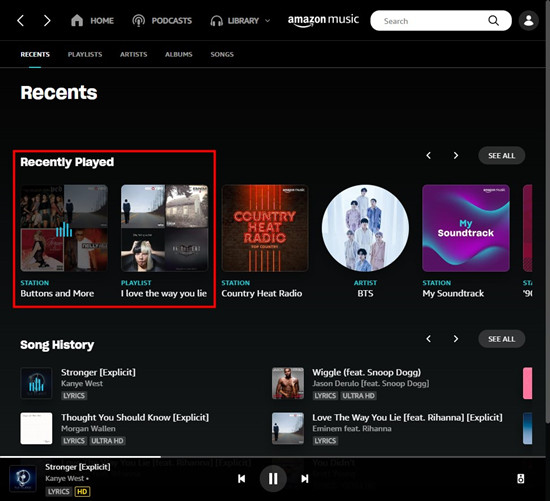 amazon music recently played playlist autoplay station