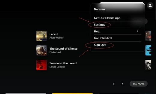 amazon music repeat sign out