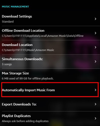amazon music settings automatically import music from
