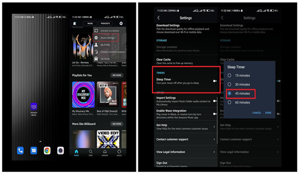 how to set an Amazon Music Sleep Timer on Android