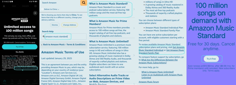 amazon music standard mobile steps